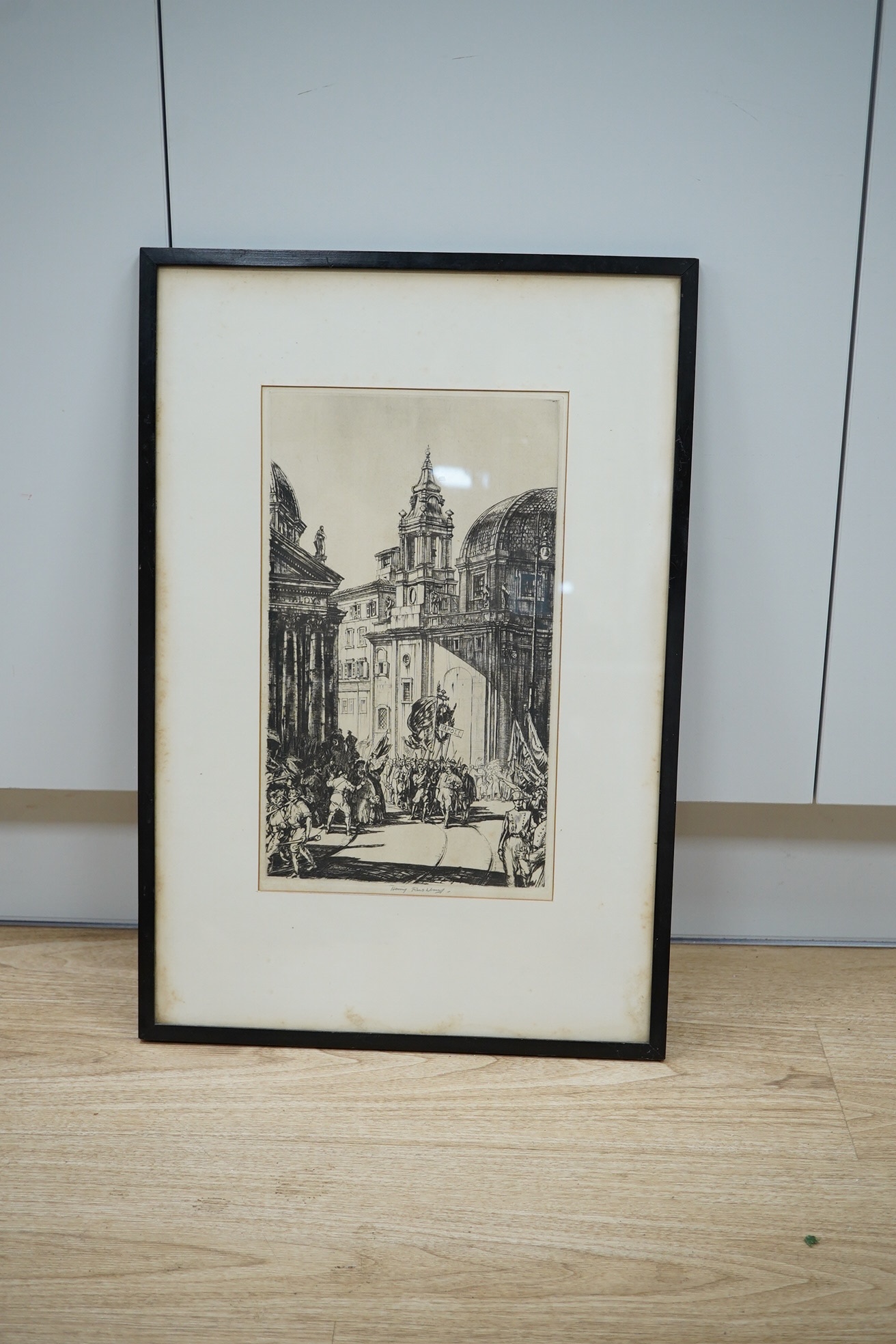 Henry Rushbury (1889-1968), drypoint etching, 'Fasciste', signed in pencil, 38 x 22cm. Condition - fair to good